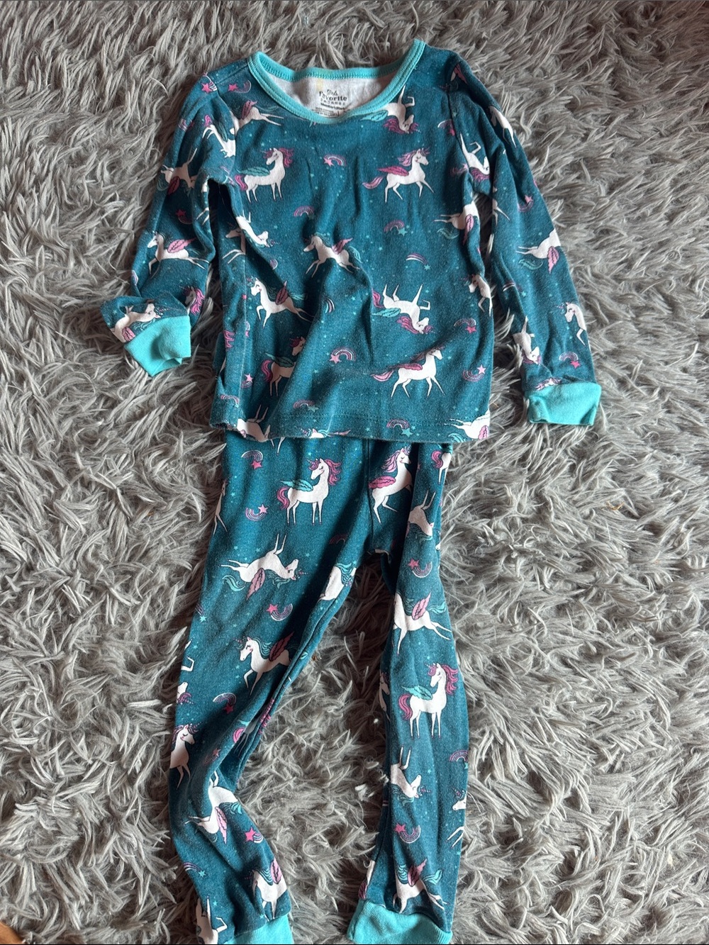 Unicorn Print Teal Kids Pajama Set - Soft Long Sleeve & Pants